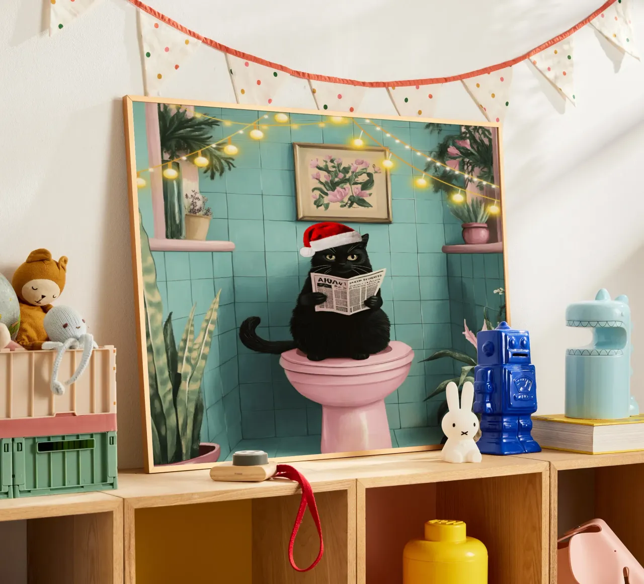 Cat On The Toilet Christmas poster with aluminum frame by catsforyou