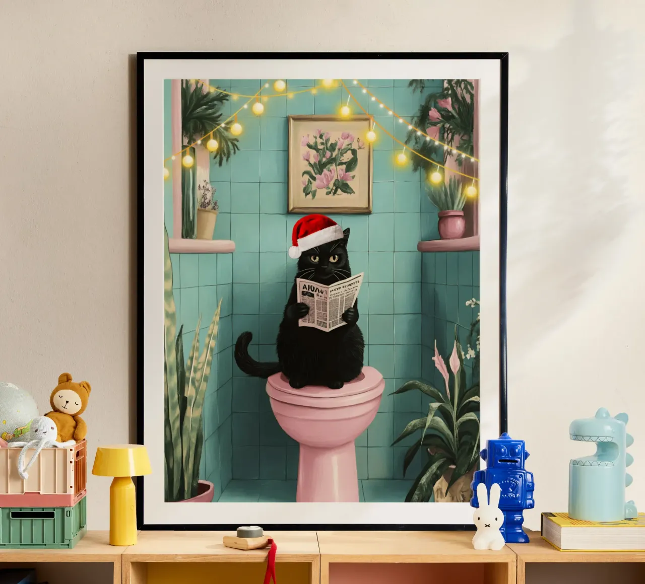 Cat On The Toilet Christmas poster with aluminum frame by catsforyou