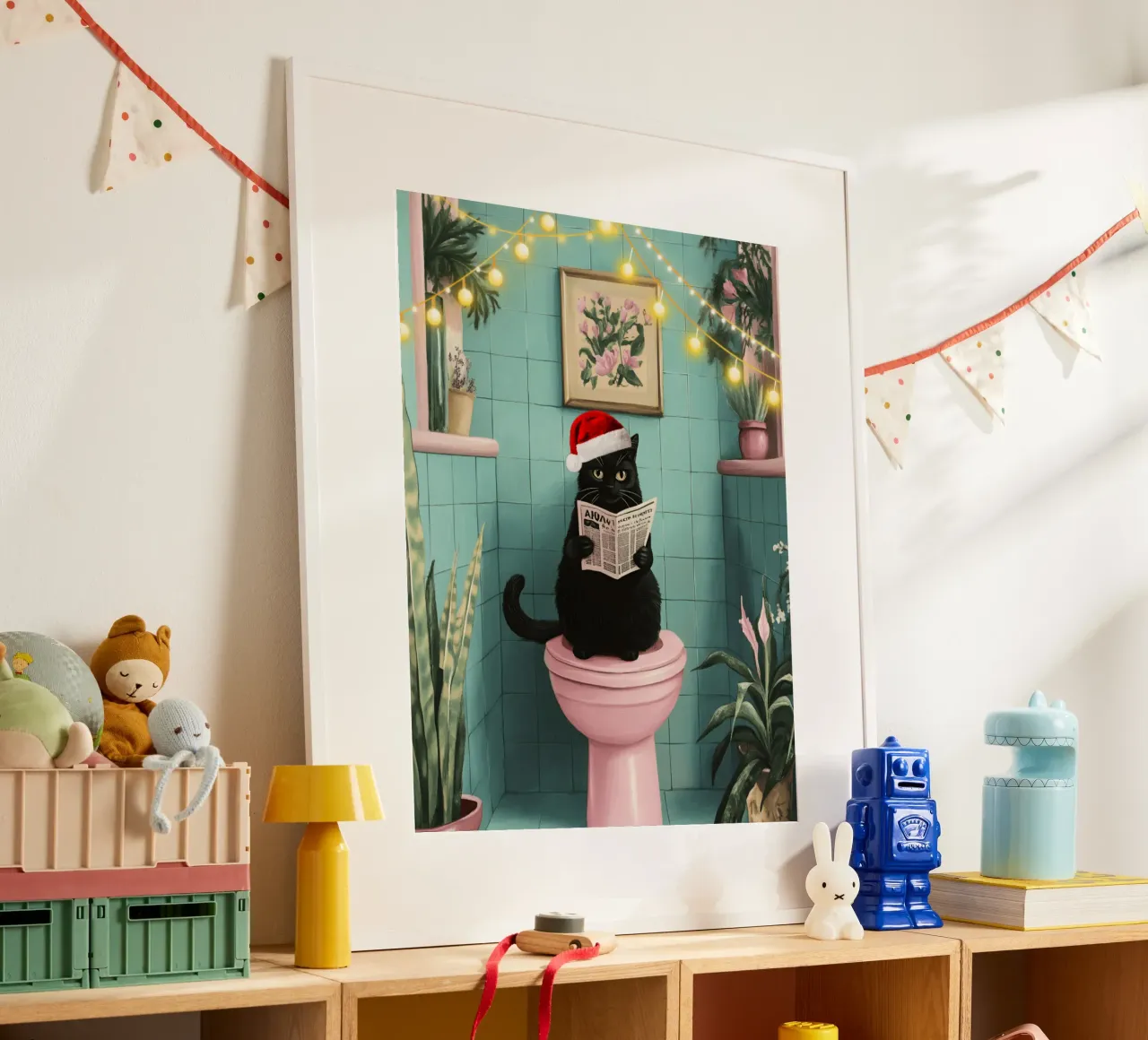 Cat On The Toilet Christmas poster with aluminum frame by catsforyou