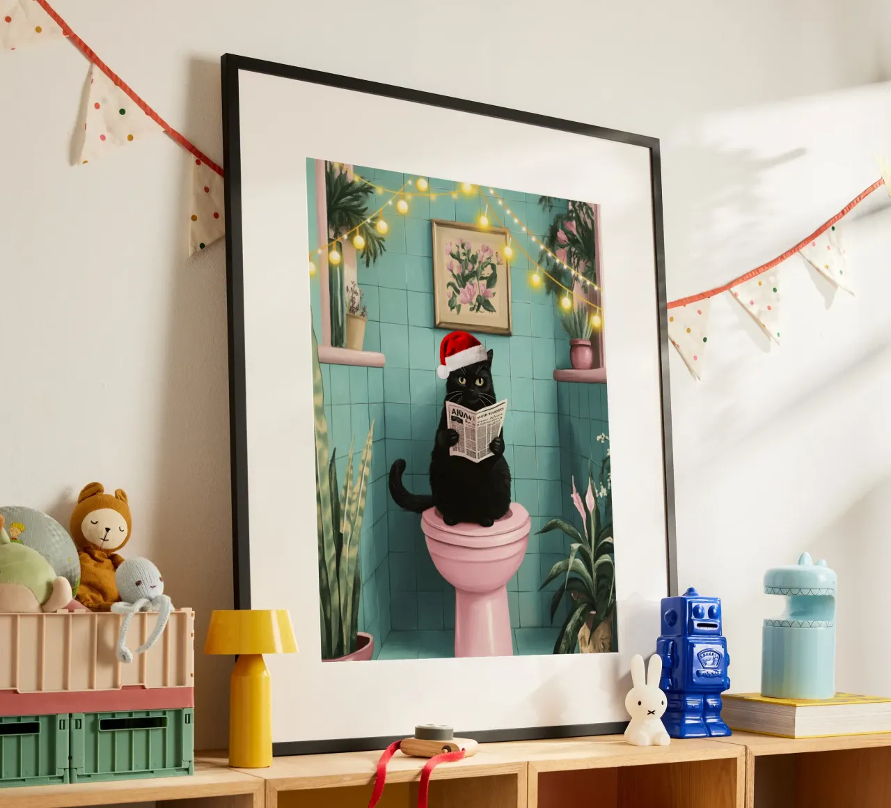 Cat On The Toilet Christmas poster with aluminum frame by catsforyou