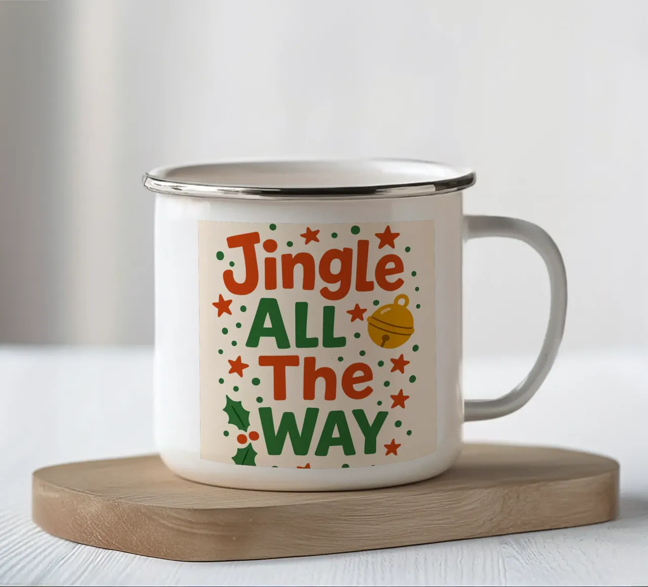 Jingle All the Way - Lettering natalizio giocoso tazza in smalto da Nordic Noel Studio