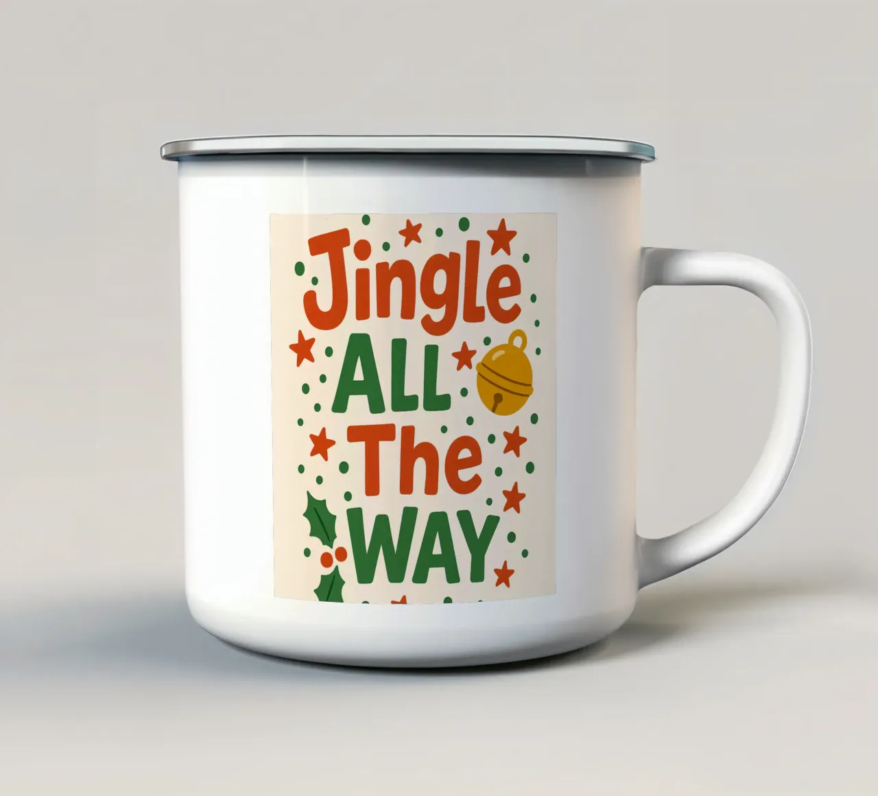 Jingle All the Way - Lettering natalizio giocoso tazza in smalto da Nordic Noel Studio