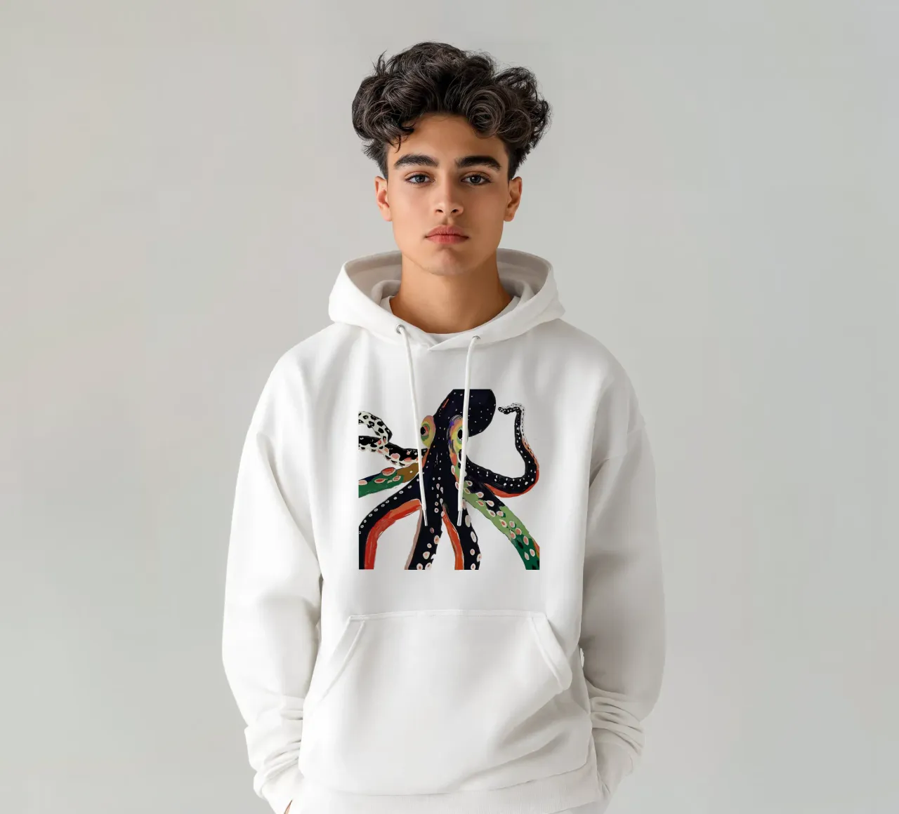 Adesivo e abbigliamento a forma di polpo colorato felpa con cappuccio da ArtsySesta