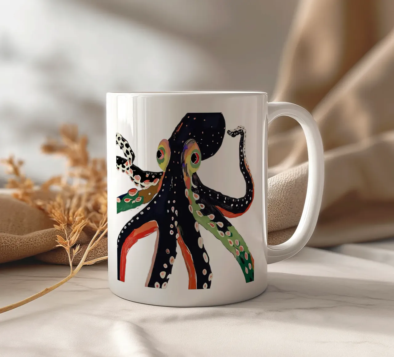 Adesivo e abbigliamento a forma di polpo colorato tazza in ceramica da ArtsySesta