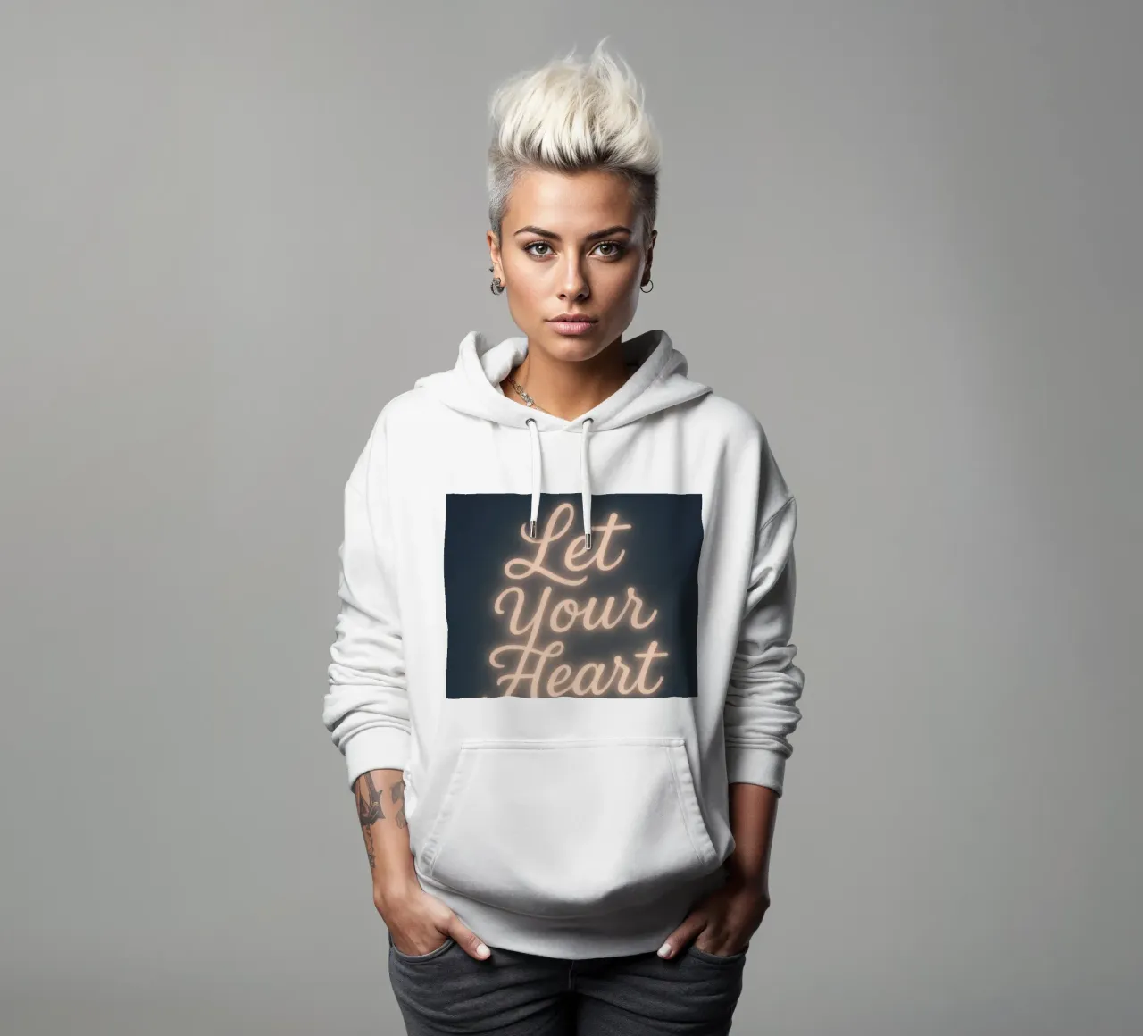 Lascia che il tuo cuore risplenda - Soft Neon Script felpa con cappuccio da Nordic Noel Studio