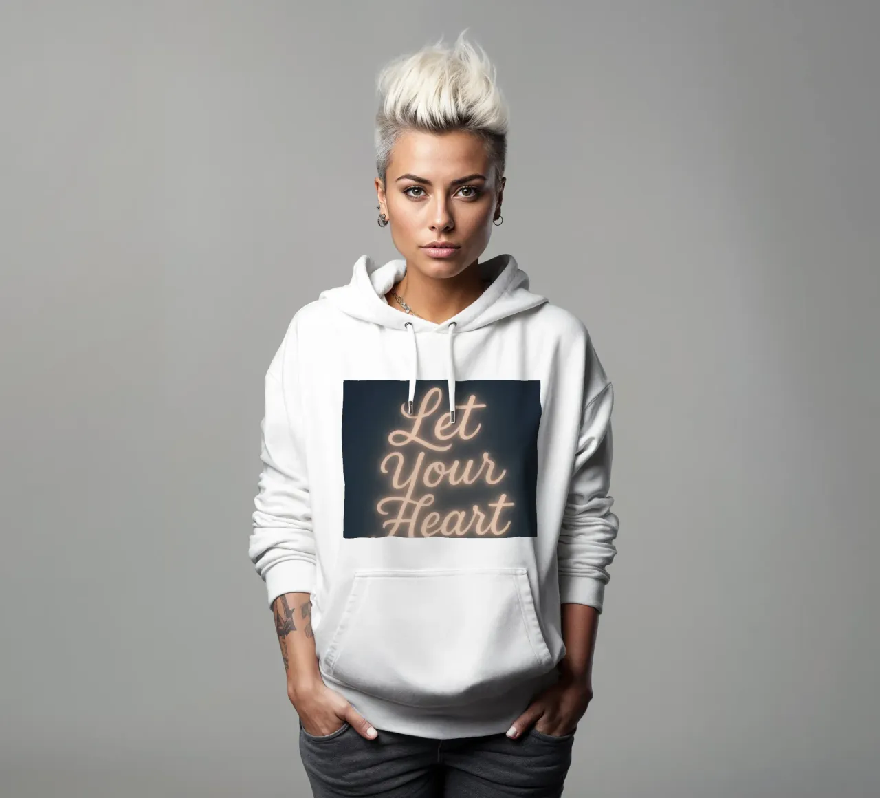 Lascia che il tuo cuore risplenda - Soft Neon Script felpa con cappuccio da Nordic Noel Studio