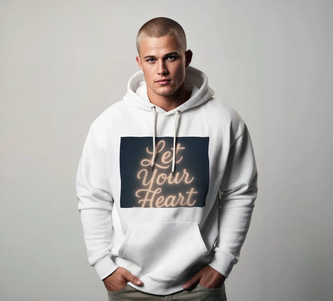 Lascia che il tuo cuore risplenda - Soft Neon Script felpa con cappuccio da Nordic Noel Studio