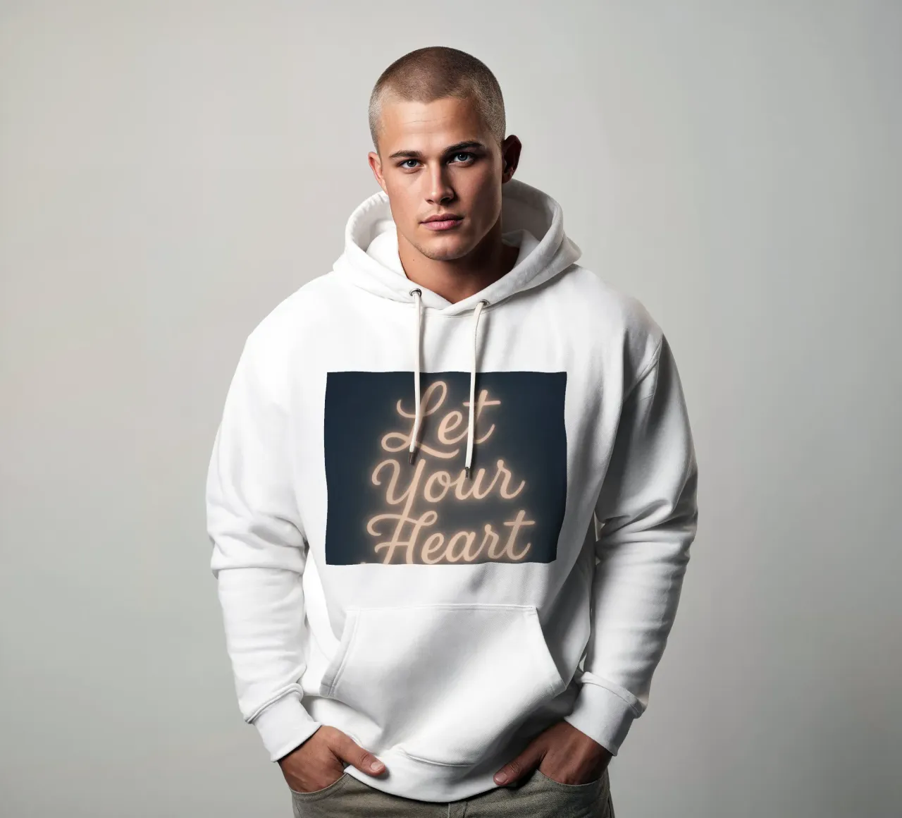 Lascia che il tuo cuore risplenda - Soft Neon Script felpa con cappuccio da Nordic Noel Studio