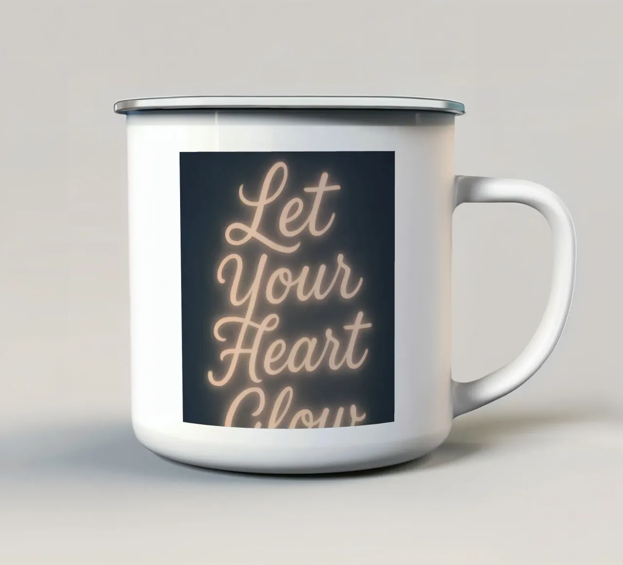 Lascia che il tuo cuore risplenda - Soft Neon Script tazza in smalto da Nordic Noel Studio