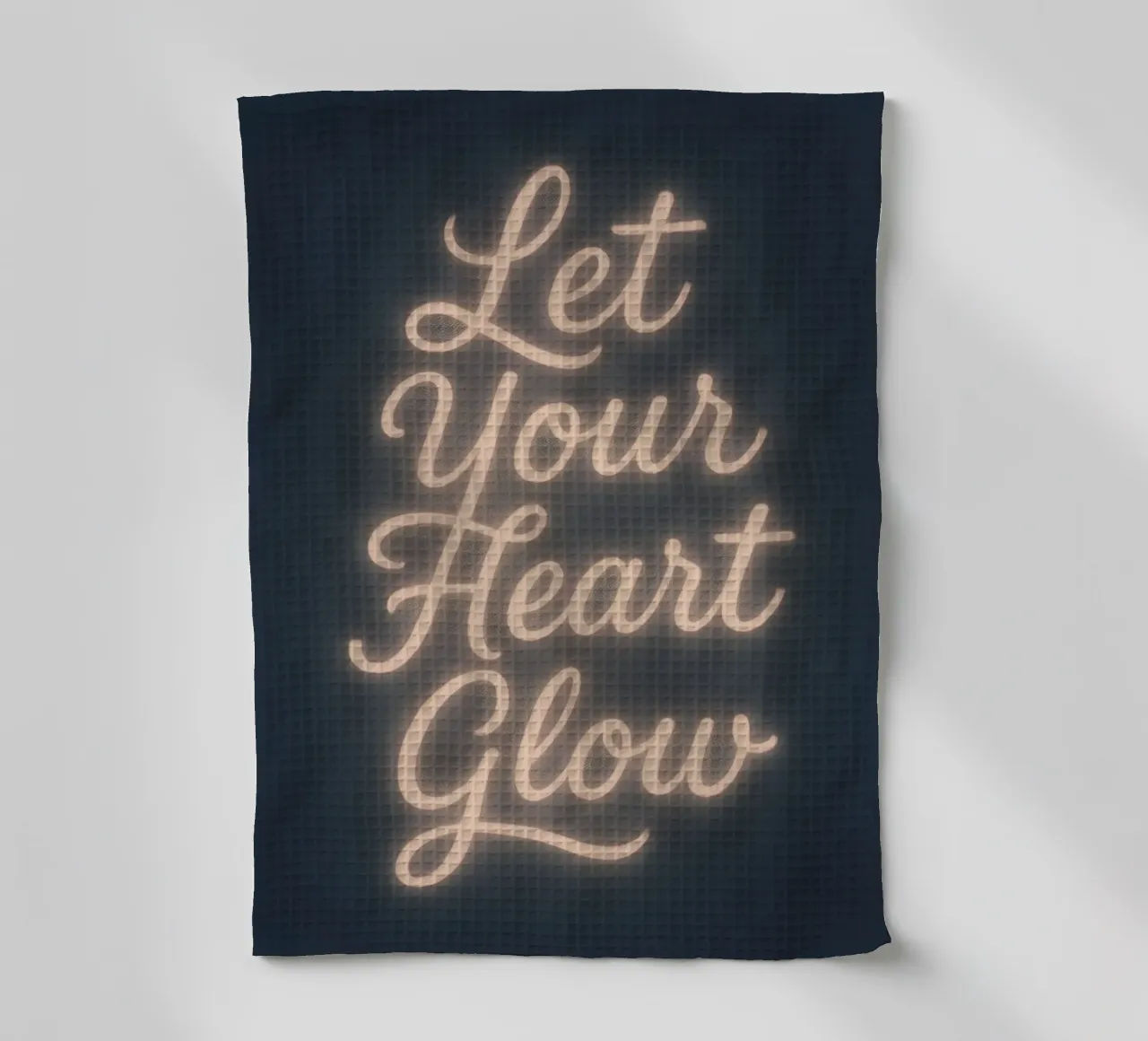 Let Your Heart Glow – Soft Neon Script tea towel by Nordic Noel Studio