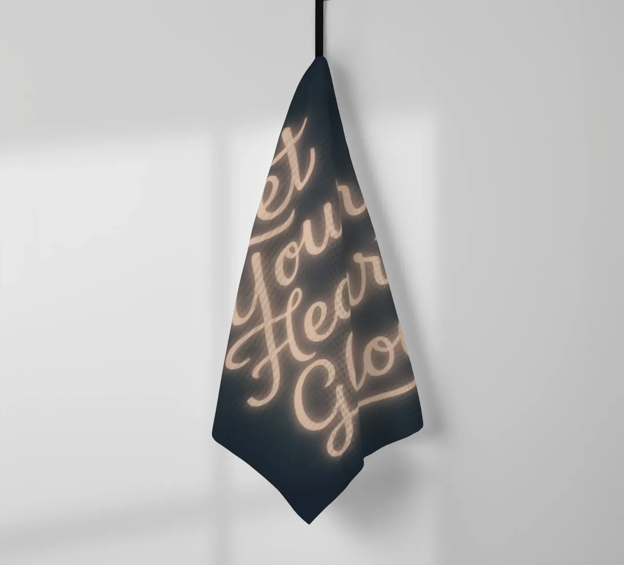 Let Your Heart Glow – Soft Neon Script tea towel by Nordic Noel Studio