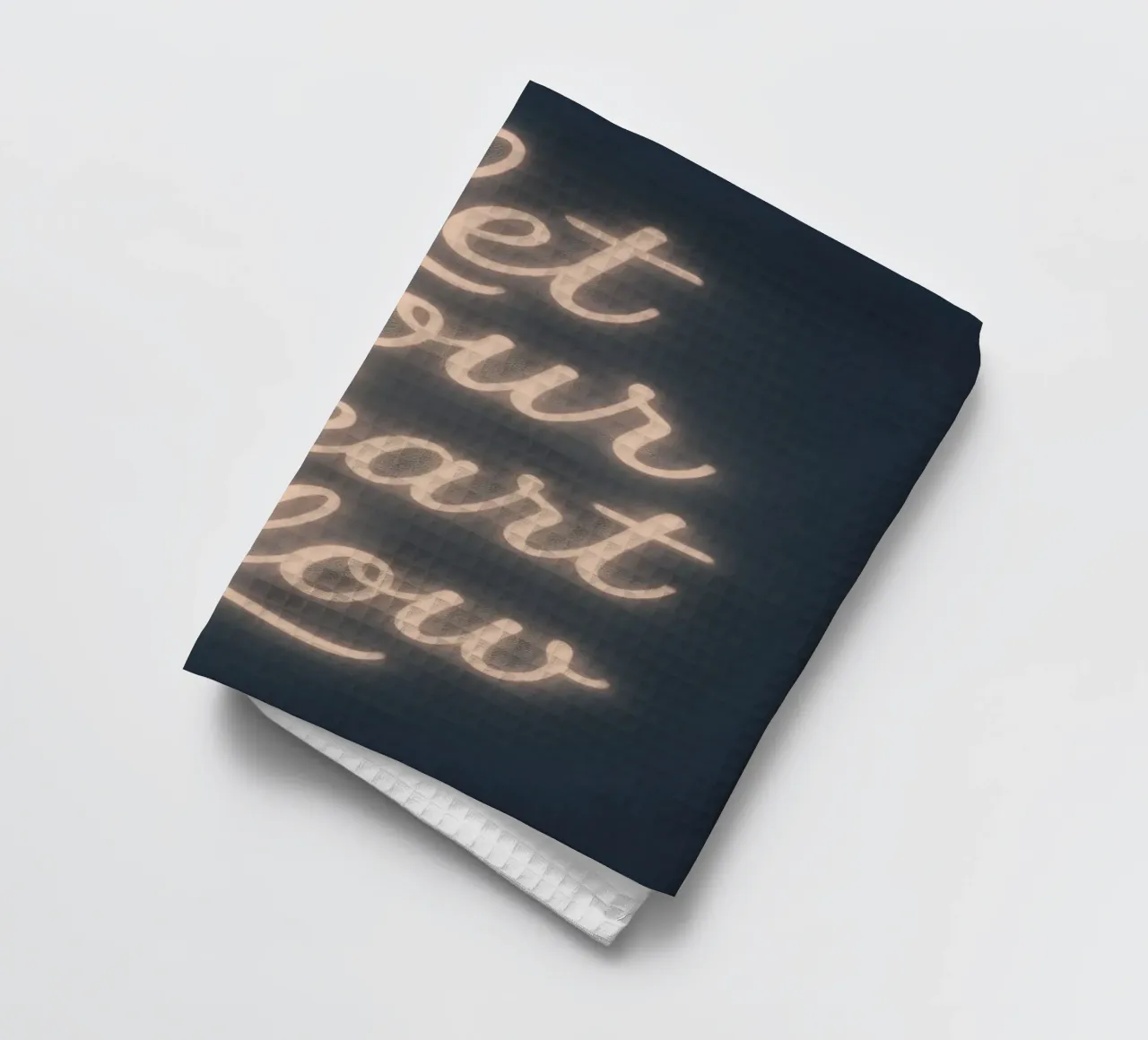 Let Your Heart Glow – Soft Neon Script tea towel by Nordic Noel Studio