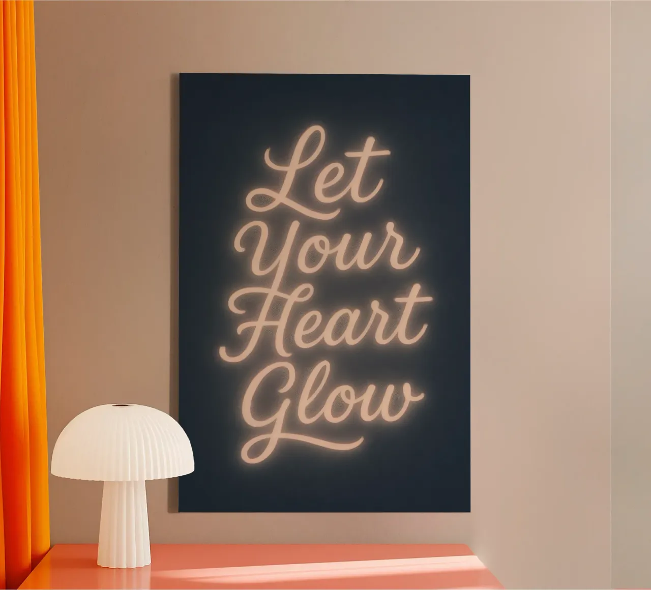 Let Your Heart Glow – Soft Neon Script canvas by Nordic Noel Studio