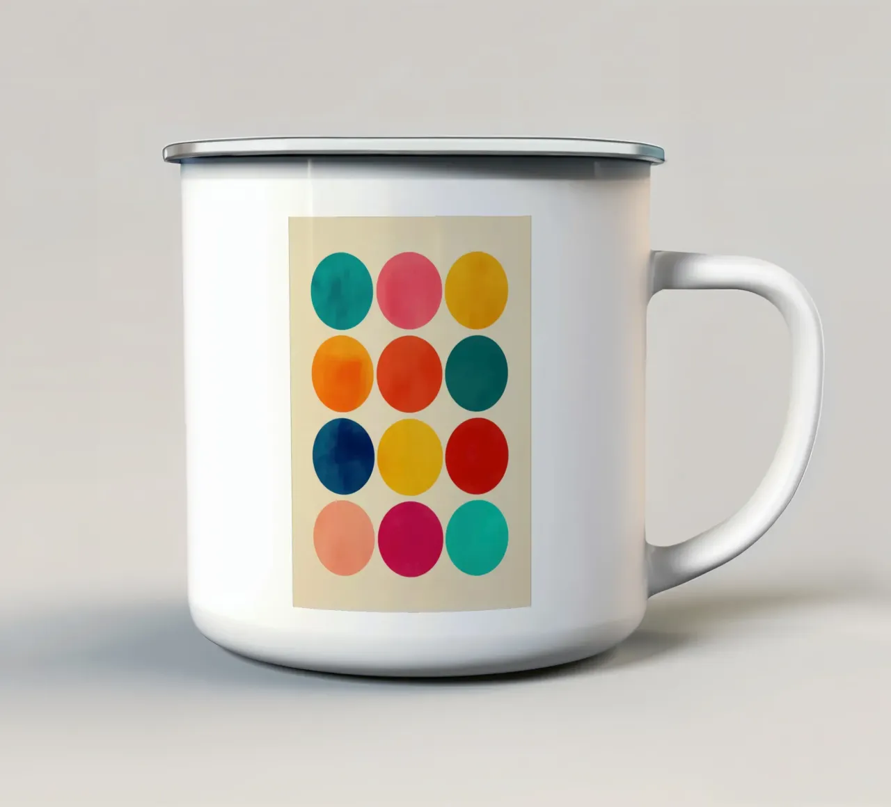 Gegarandeerd kleurplezier | Raster met 12 kleurencirkels emaille mok van Autofocus