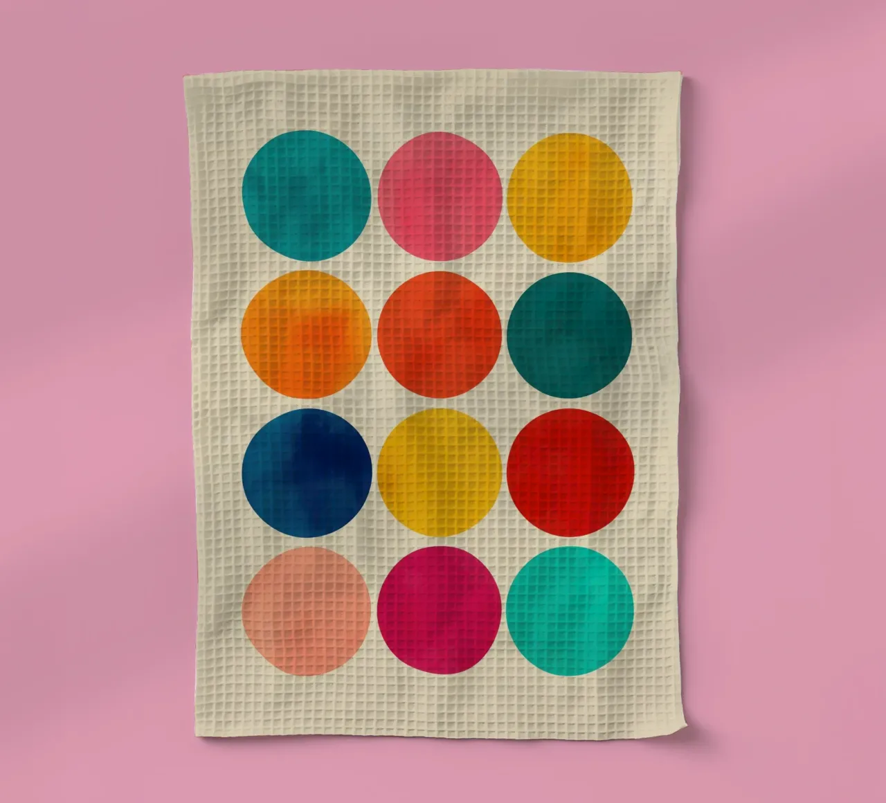 Guaranteed colour fun | Grid with 12 colour circles tea towel by Autofocus