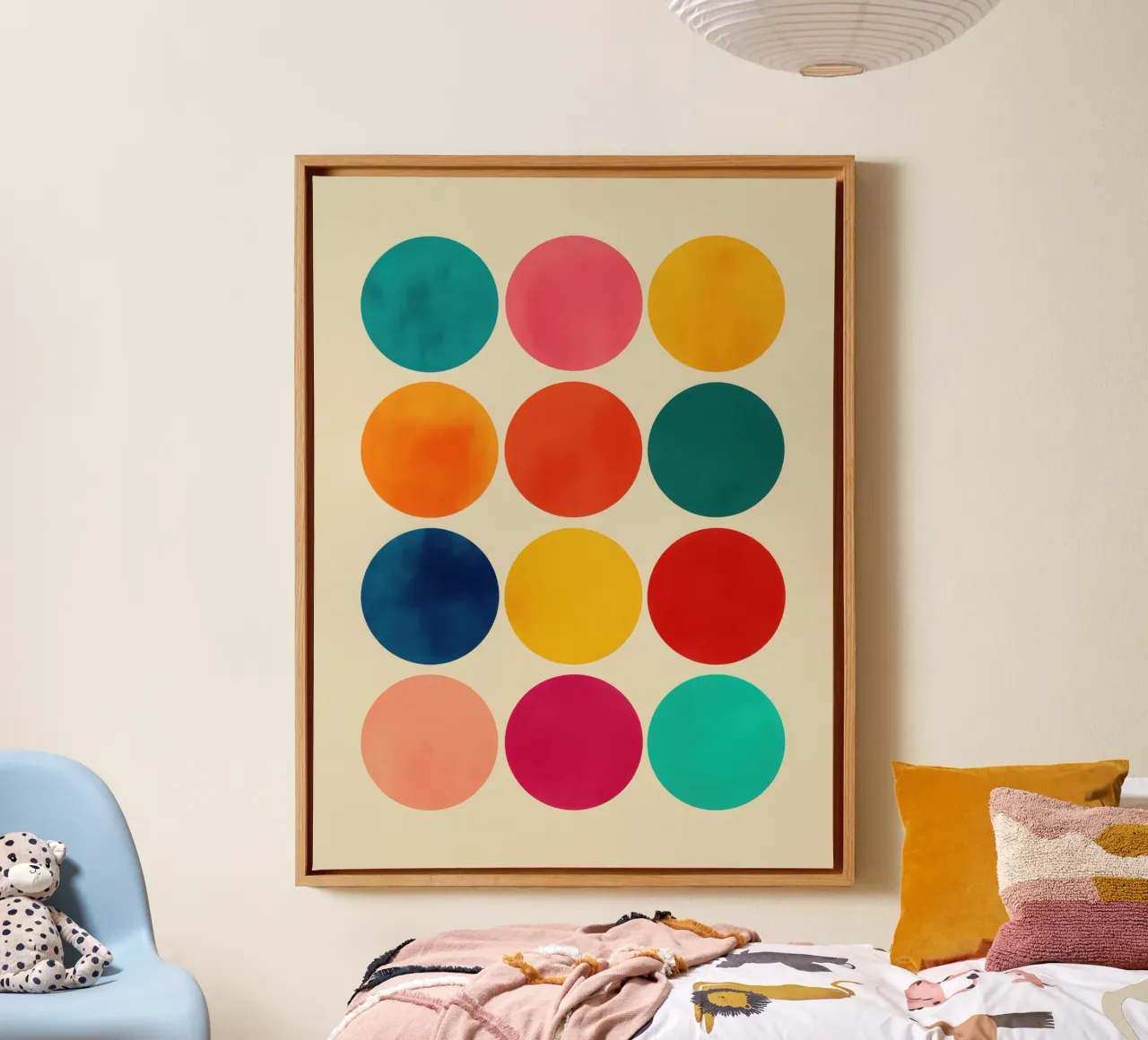 Guaranteed colour fun | Grid with 12 colour circles canvas by Autofocus