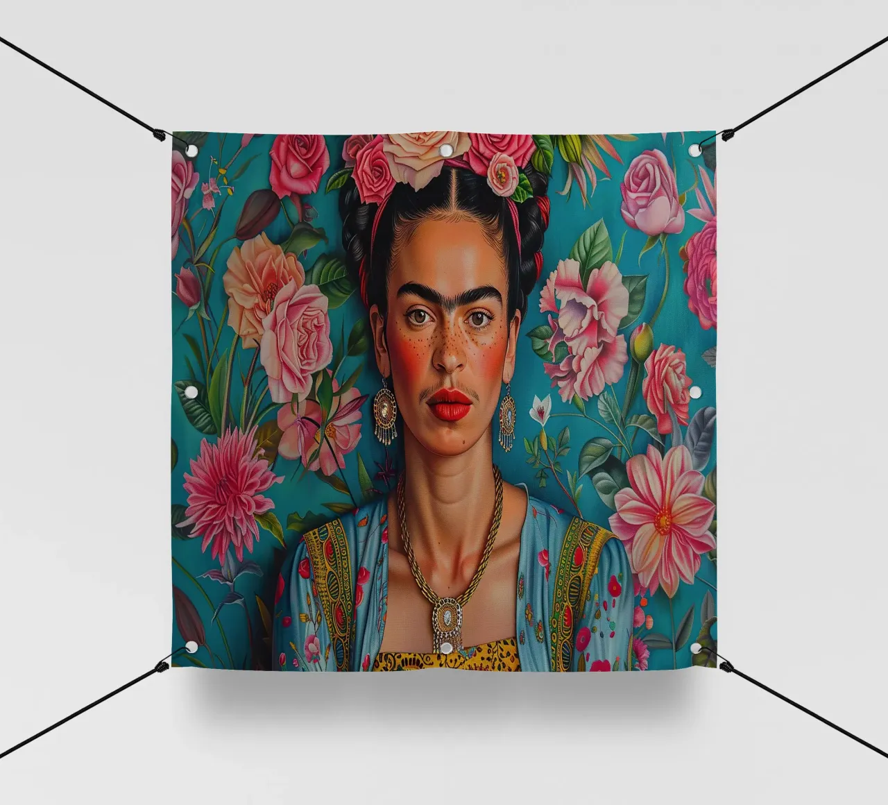 Frida Kahlo "Pain and Passion in Color" telo in pvc da Fantasias Florales
