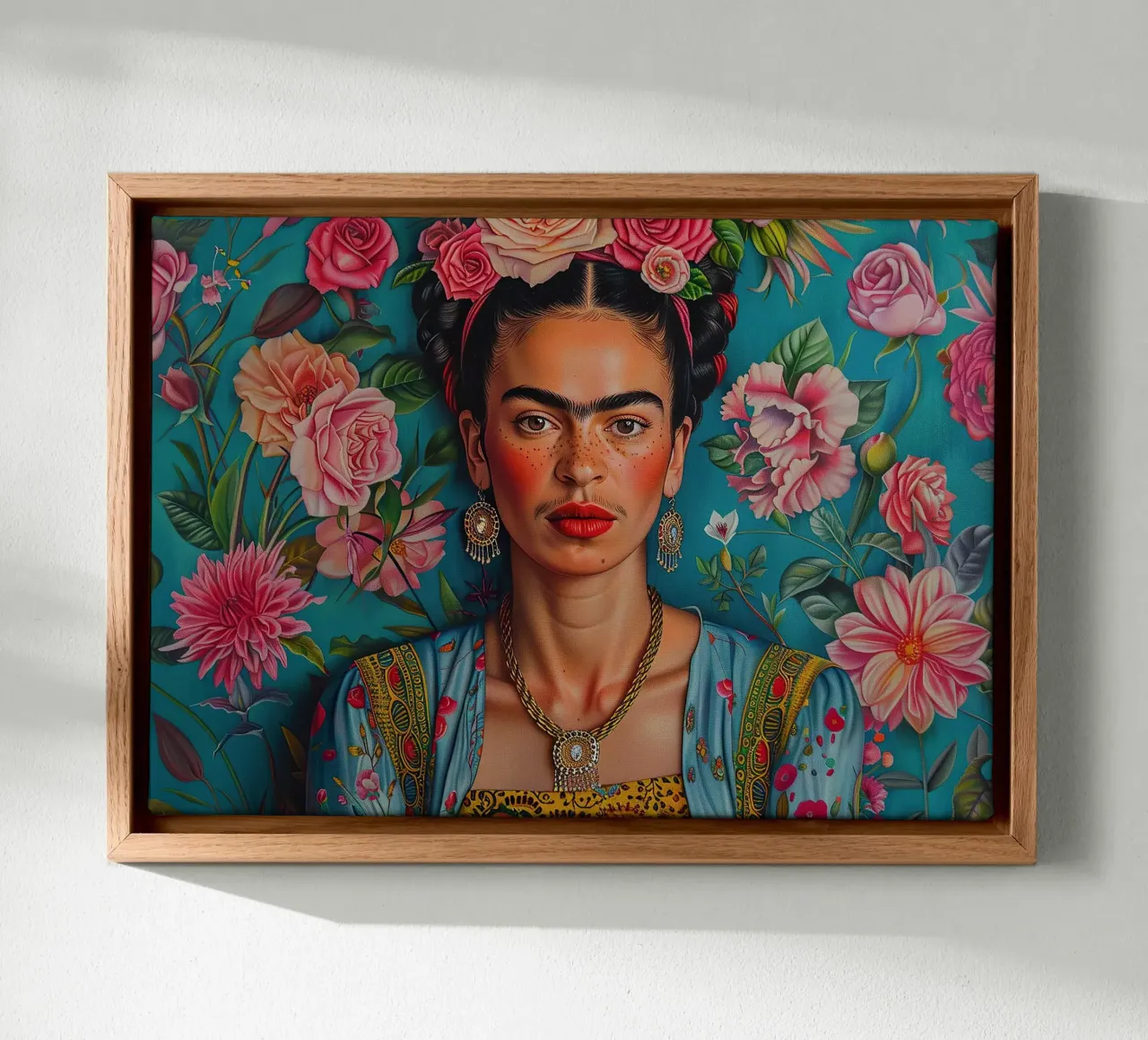 Frida Kahlo "Pain and Passion in Color" tela con Cornice a cassetta da Fantasias Florales