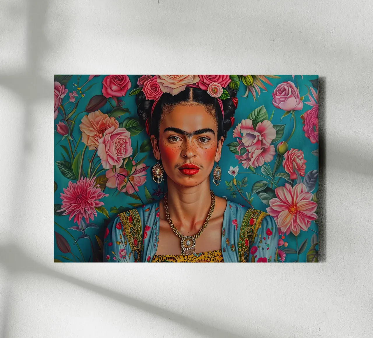 Frida Kahlo "Pain and Passion in Color" tela con Cornice a cassetta da Fantasias Florales