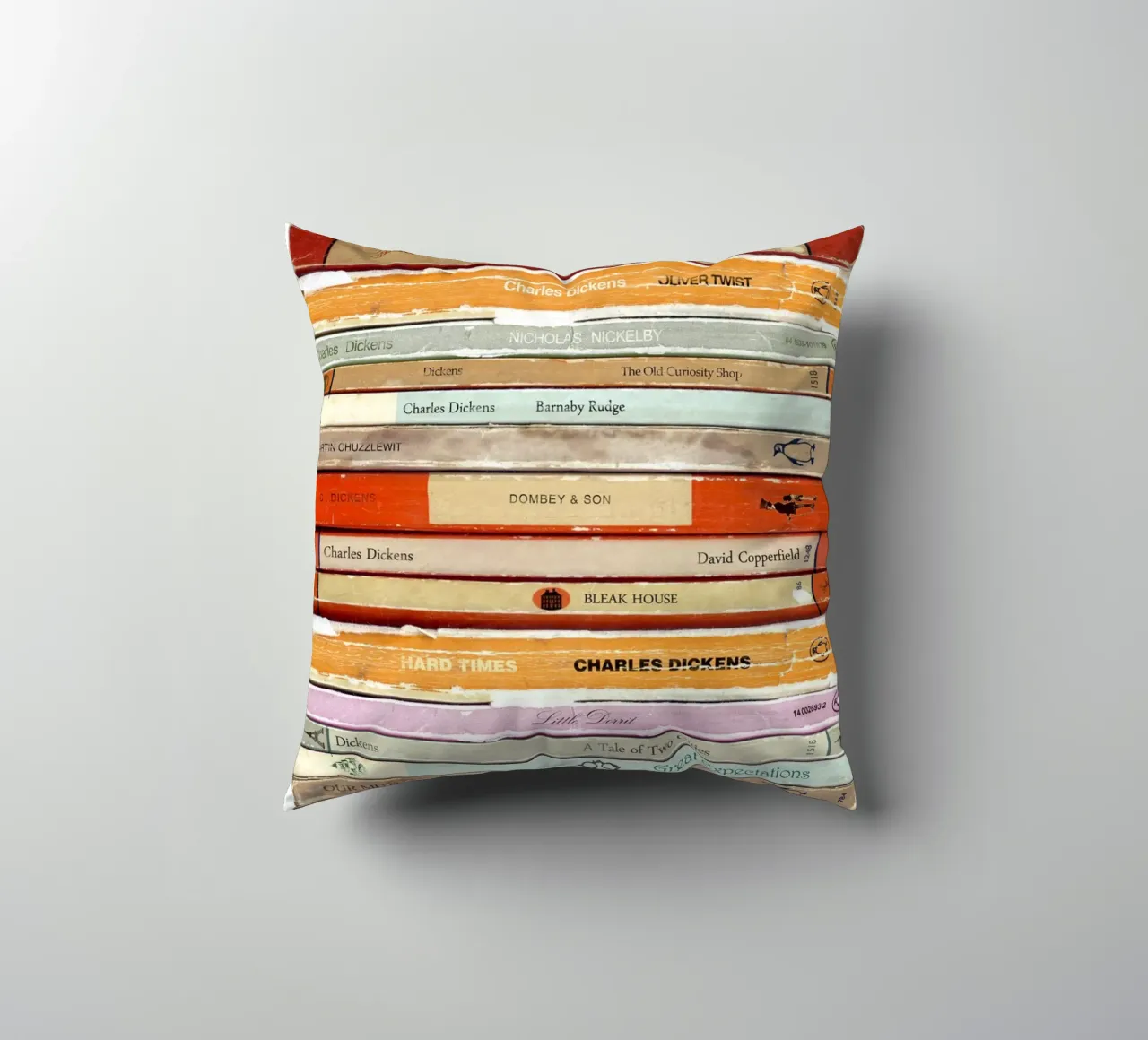 Charles Dickens Collected Works Print decorative cushion by MissLiterarty