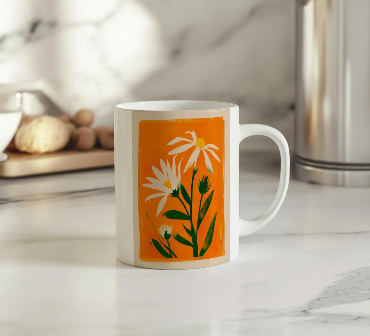 Fiori su arancio tazza in ceramica da M.A.Z.U.N.