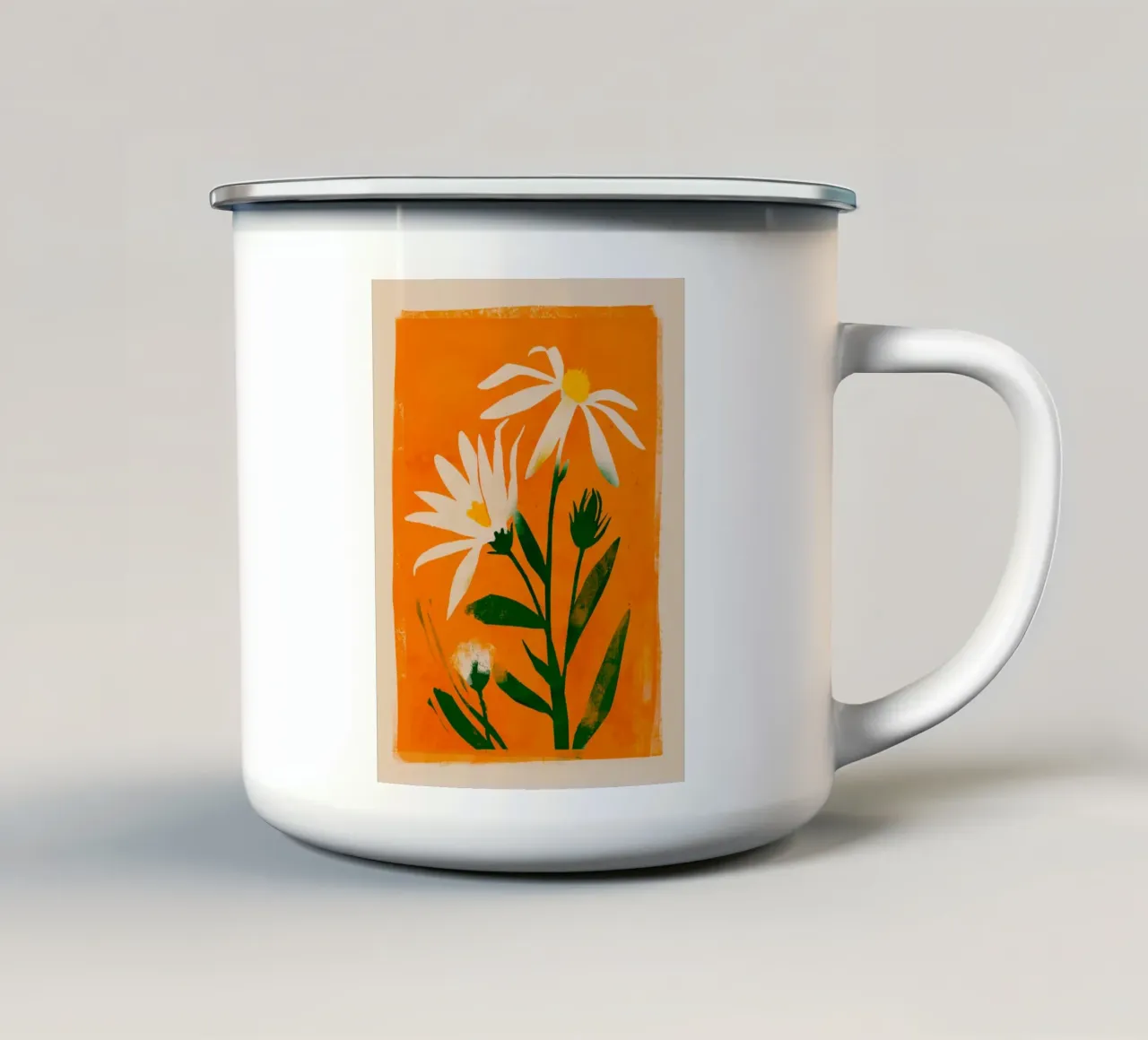 Fiori su arancio tazza in smalto da M.A.Z.U.N.