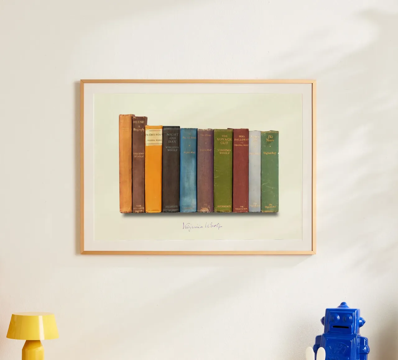 Virginia Woolf - Prime edizioni stampate poster con telaio in alluminio da MissLiterarty