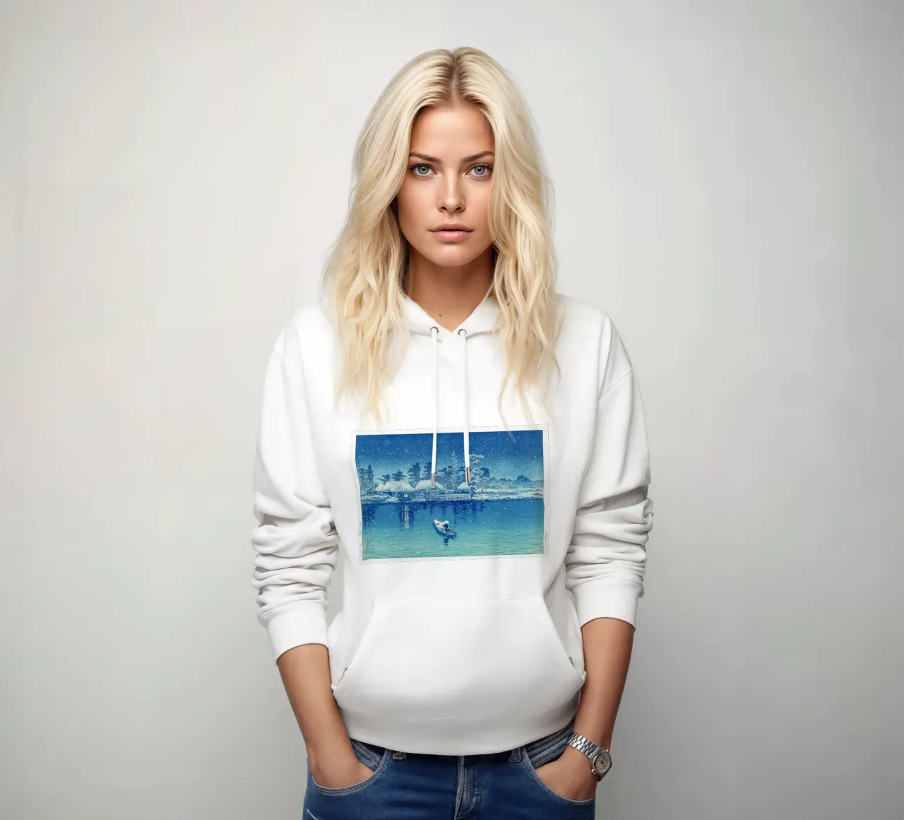 Ushibori by Kawase Hasui felpa con cappuccio da Haru Prints