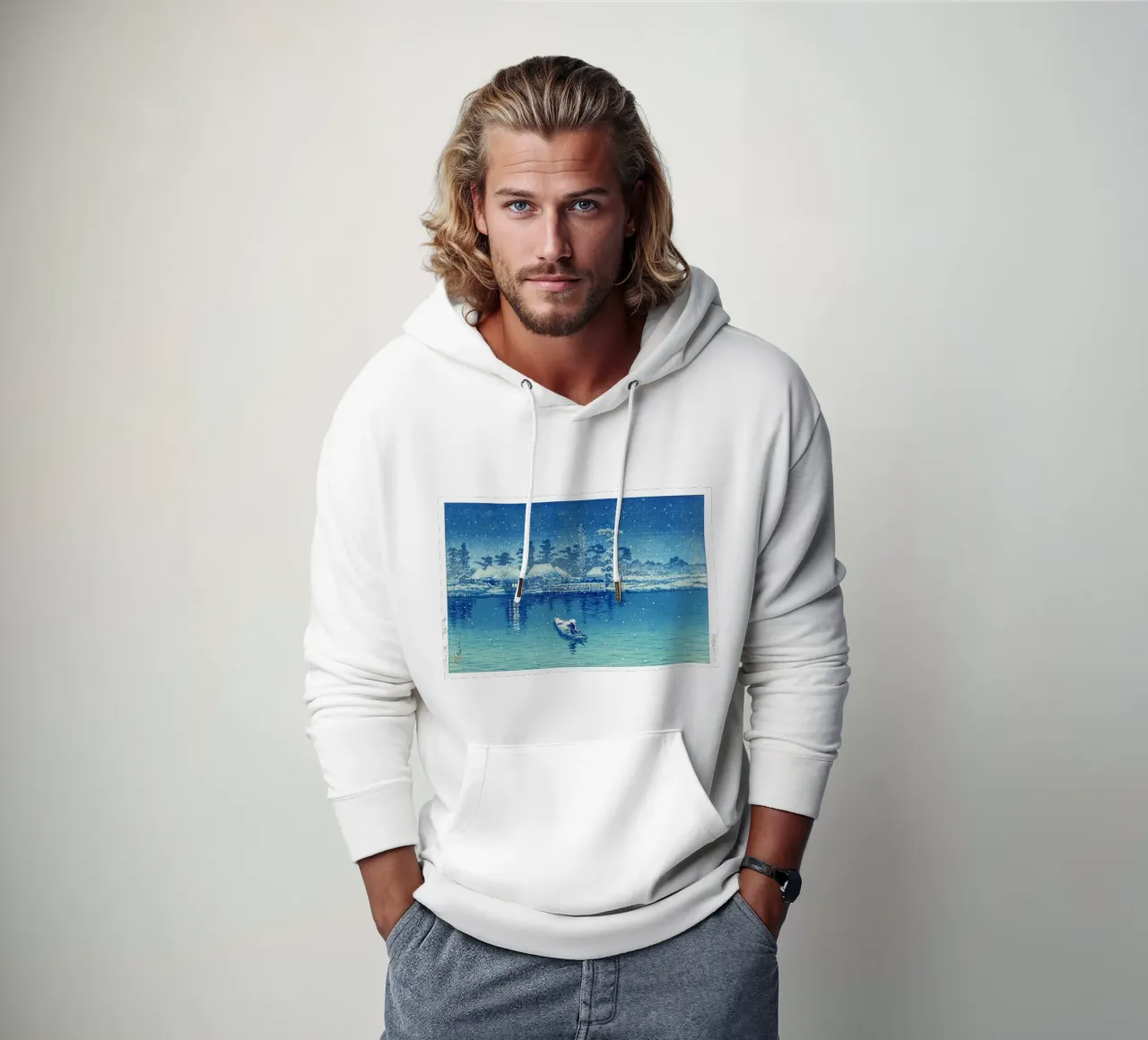 Ushibori by Kawase Hasui felpa con cappuccio da Haru Prints