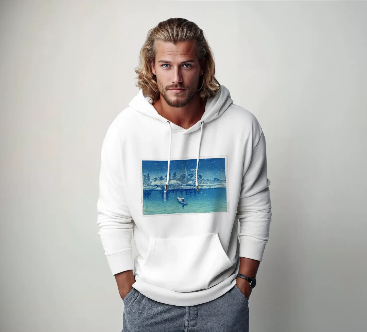 Ushibori by Kawase Hasui felpa con cappuccio da Haru Prints