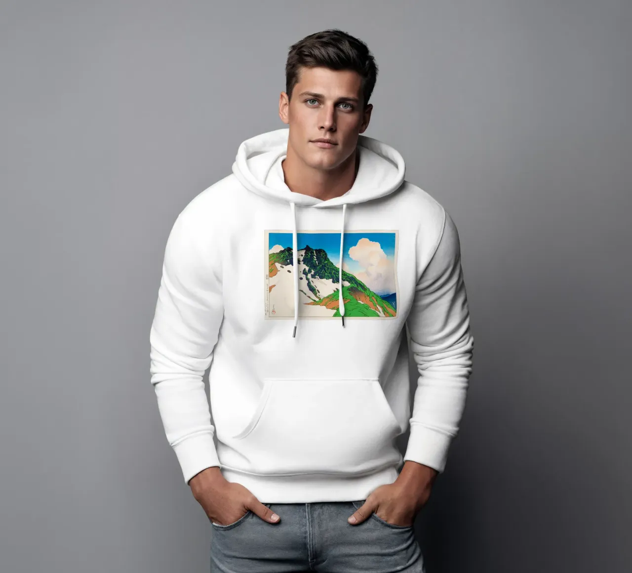 View of Asahigadake from Mount Haku by Kawase Hasui felpa con cappuccio da Haru Prints