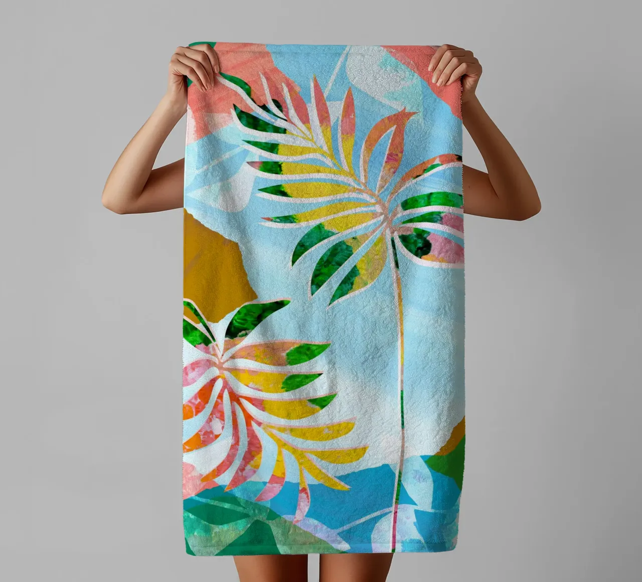 Blauw en roze Botanische Kunstdruk badhanddoek van Violets Print House