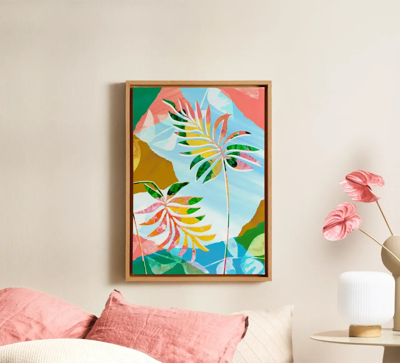 Blauw en roze Botanische Kunstdruk canvas met Baklijst van Violets Print House