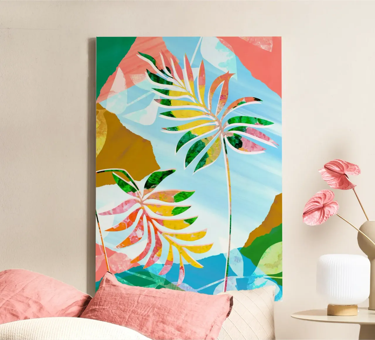 Blauw en roze Botanische Kunstdruk canvas met Baklijst van Violets Print House