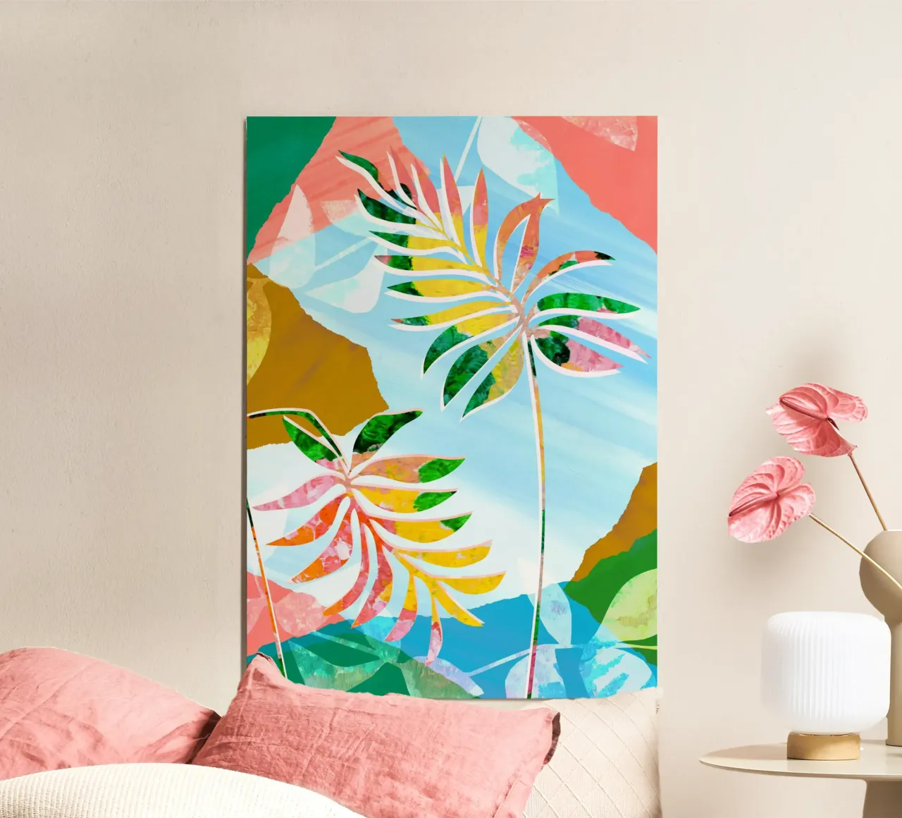 Blue and Pink Botanical Art Print hahnemühle by Violets Print House