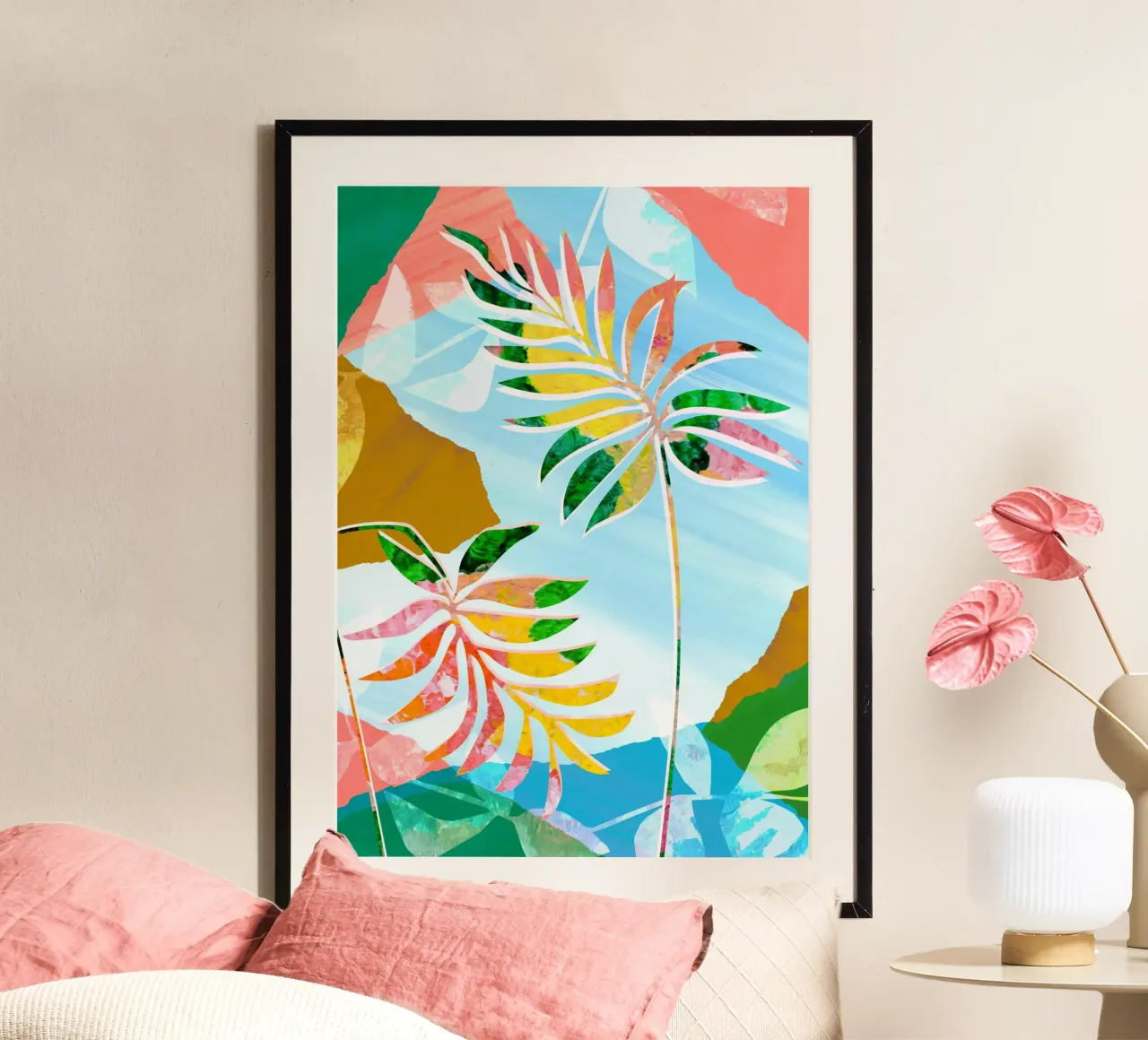Blue and Pink Botanical Art Print hahnemühle by Violets Print House