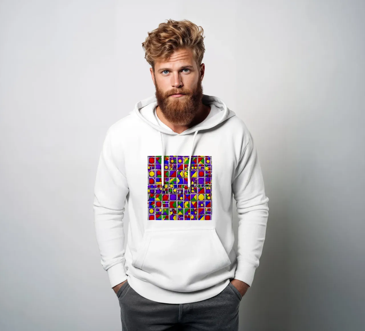 design geografico multicolore felpa con cappuccio da dinem