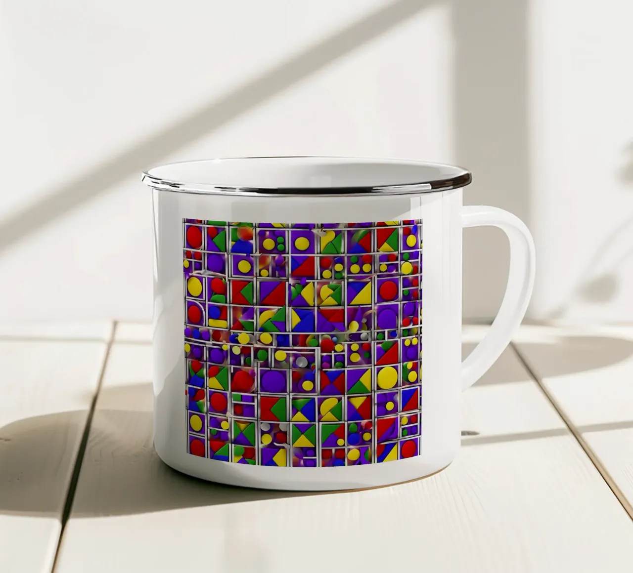 design geografico multicolore tazza in smalto da dinem