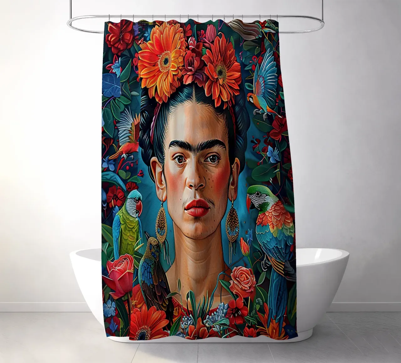 Frida Kahlo "Colors of Determination" tenda da doccia da Fantasias Florales
