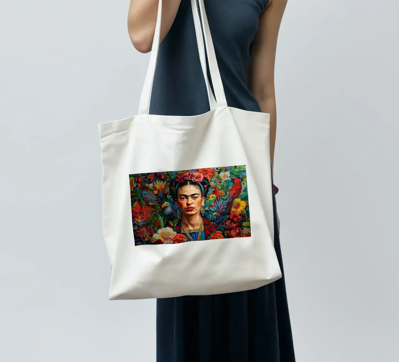 Frida Kahlo "Bold in Every Hue" borsa in juta da Fantasias Florales