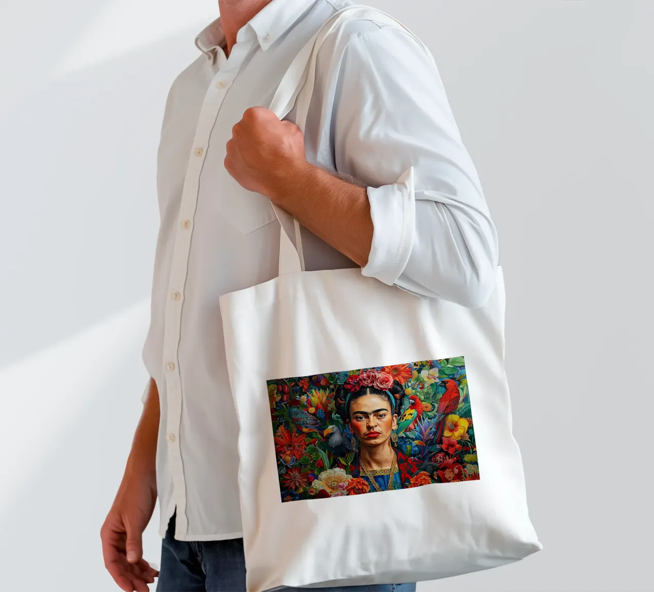 Frida Kahlo "Bold in Every Hue" borsa in juta da Fantasias Florales