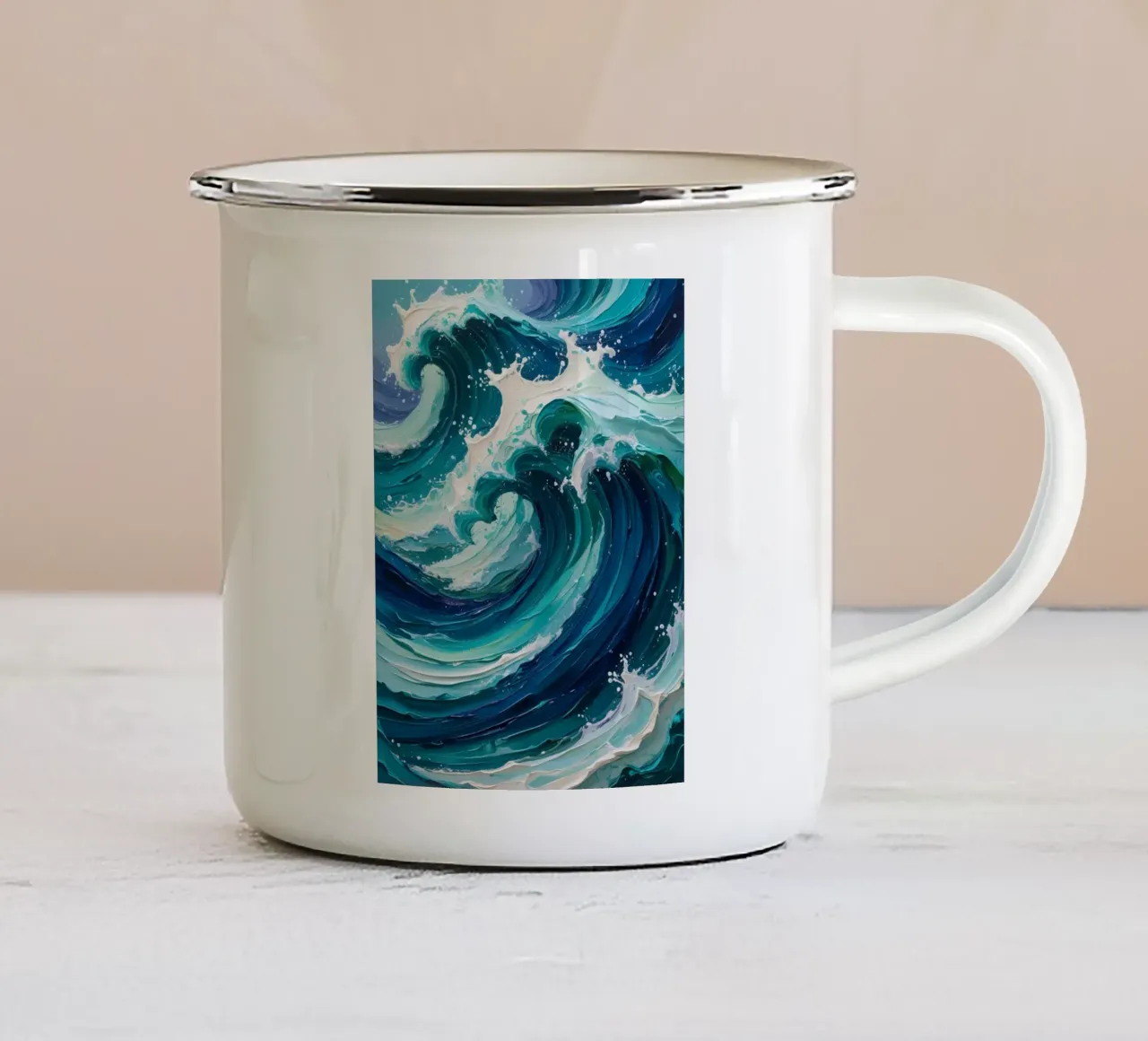 abstracte oceaangolven emaille mok van uniqe world