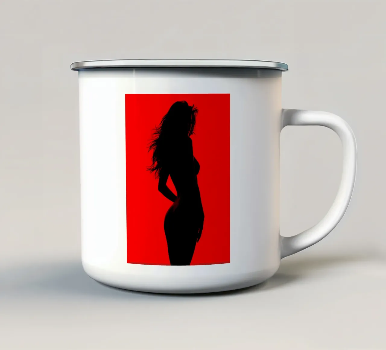 Sagoma scura di una donna tazza in smalto da uniqe world