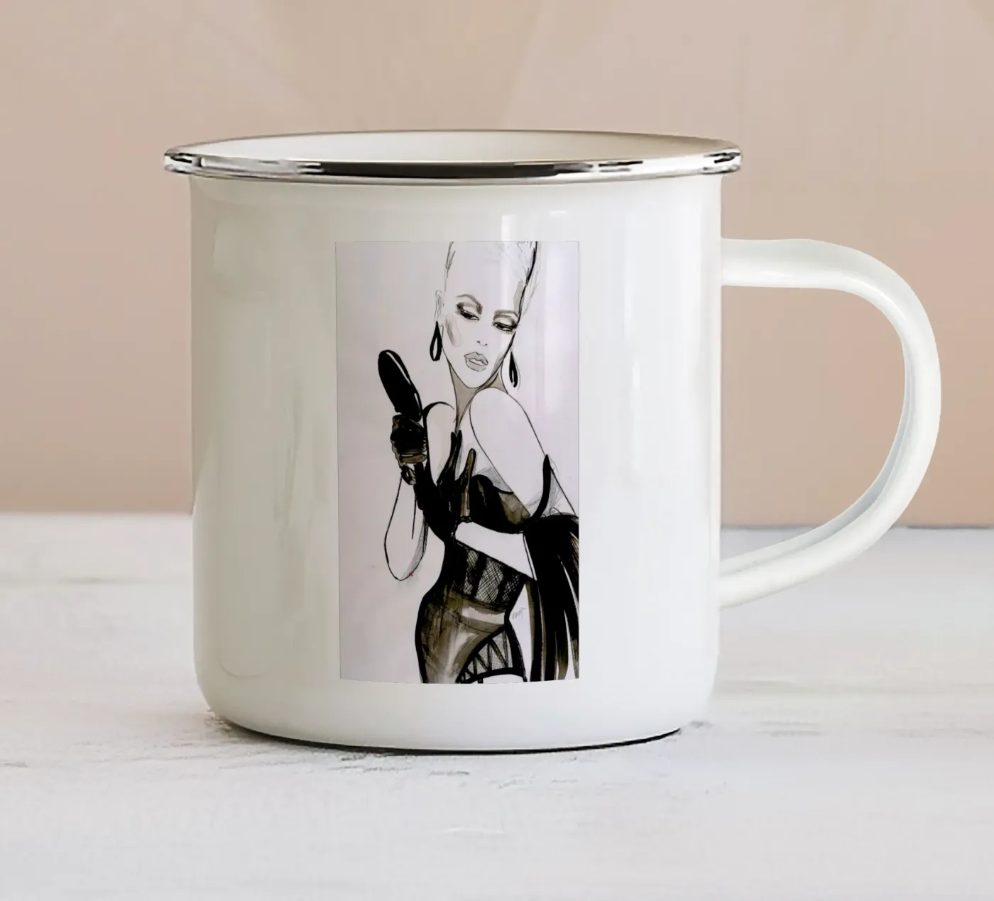 Vanity enamel mug by Olesja Hännikäinen