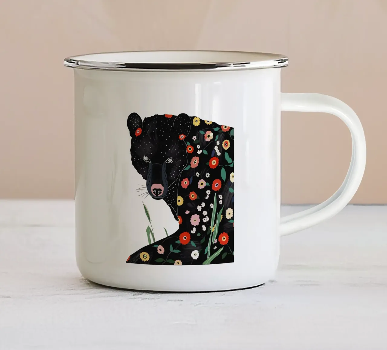 Bloemenbeer Sticker en Kleding emaille mok van ArtsySesta