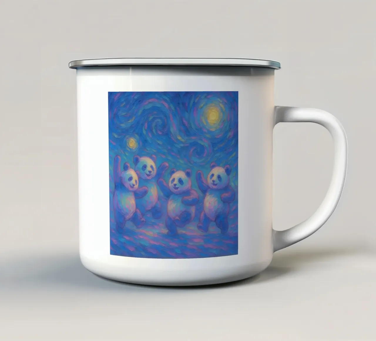 Pandas dansant sous un ciel étoilé mug en émail de Vincent’s Universe