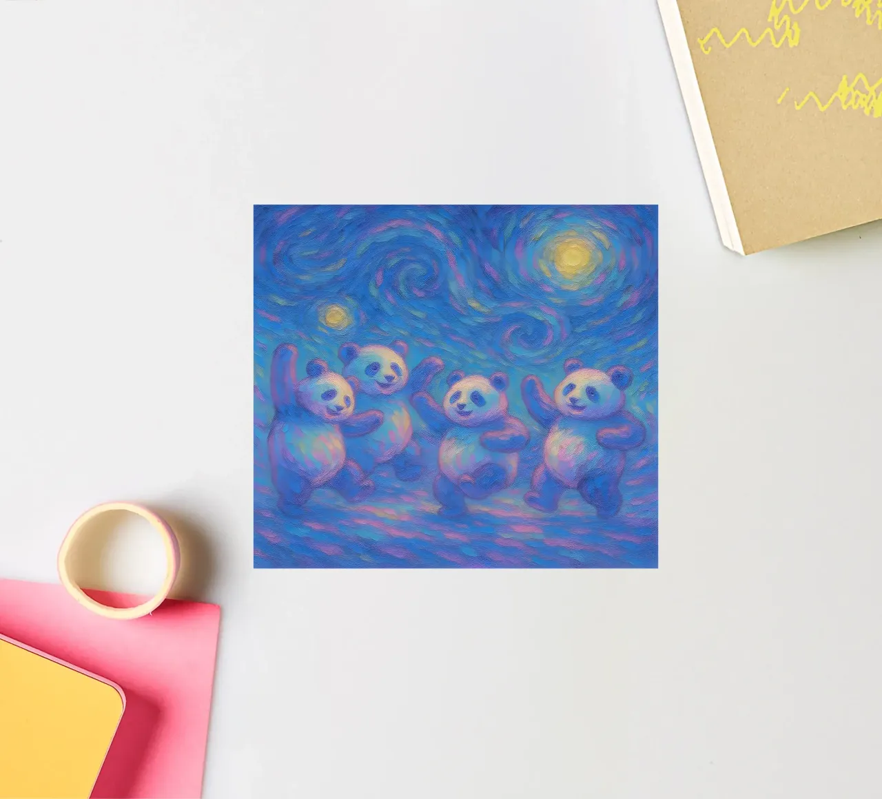Pandas dansant sous un ciel étoilé autocollant de Vincent’s Universe
