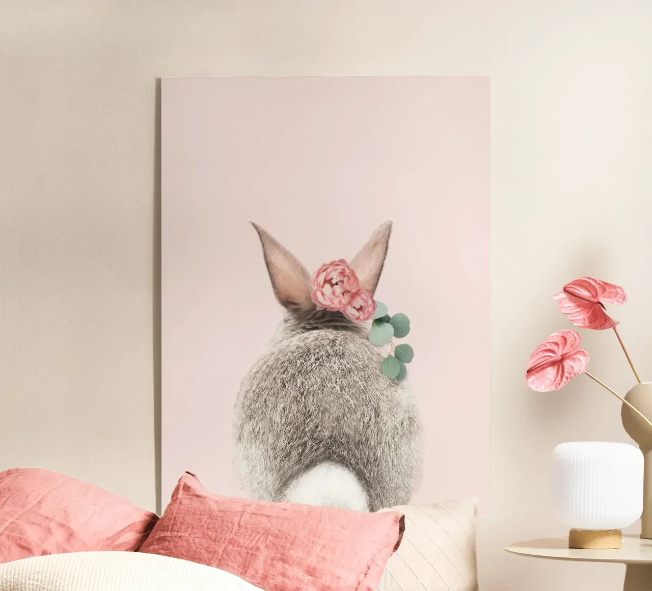 Corona di fiori coda di coniglio rosa plexiglass da earl BM