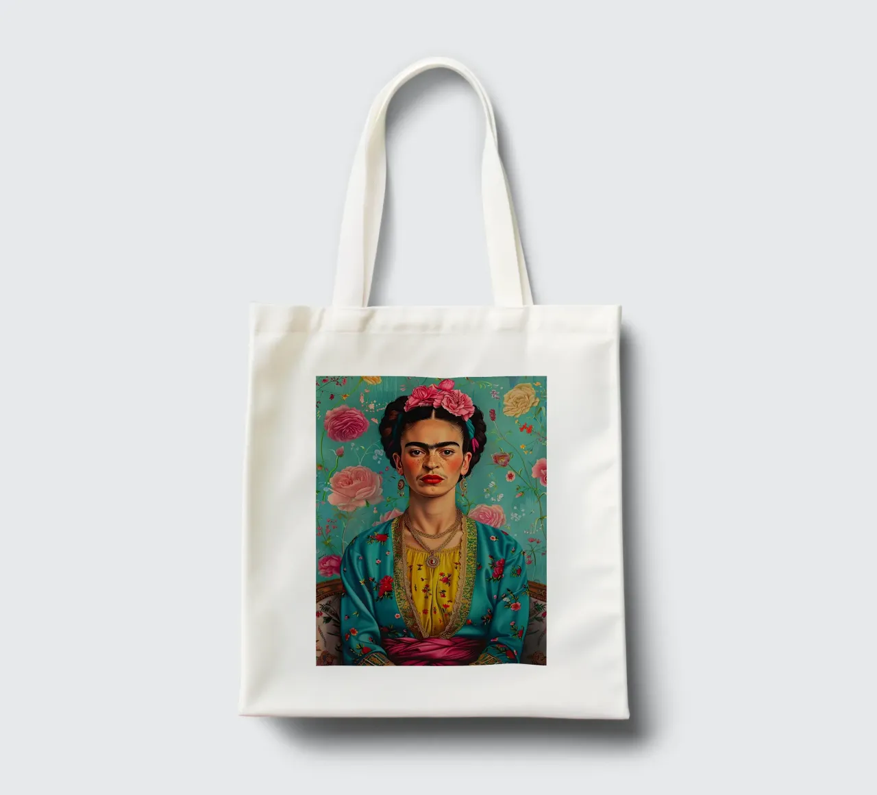 Frida Kahlo "Resilience in Every Stroke" borsa in juta da Fantasias Florales