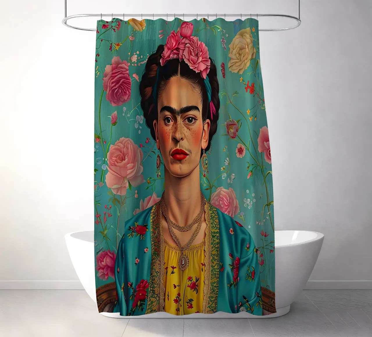 Frida Kahlo "Resilience in Every Stroke" tenda da doccia da Fantasias Florales